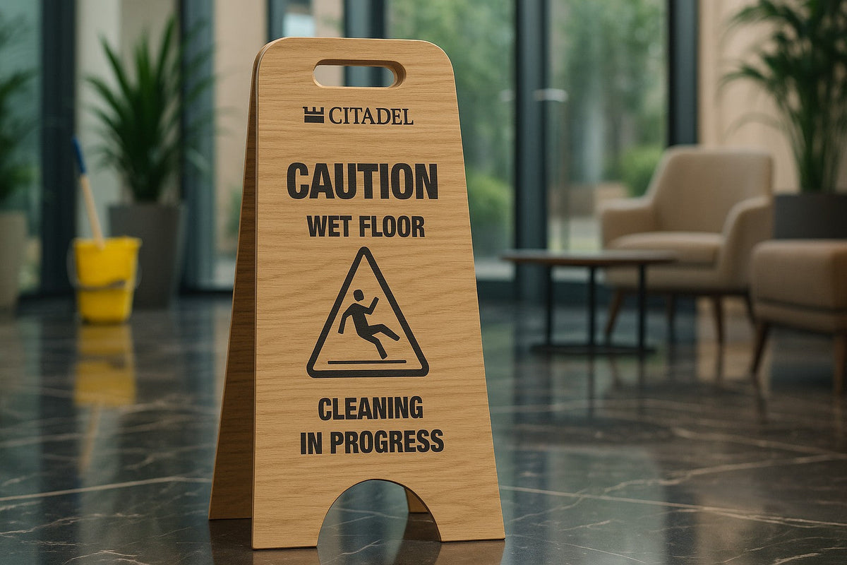 A Frame Sign Wooden Caution Wet Floor