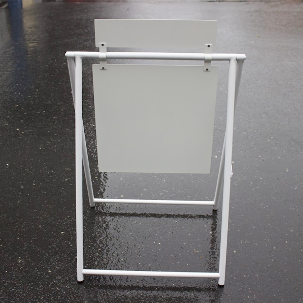 White blank A Frame sidewalk sign with header.