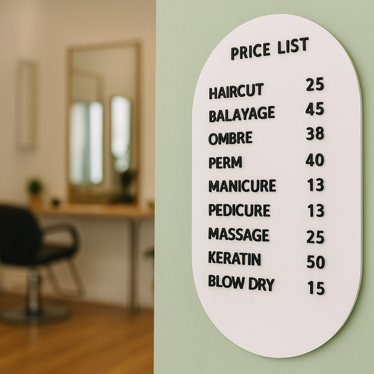 Price list for hair services in a salon setting