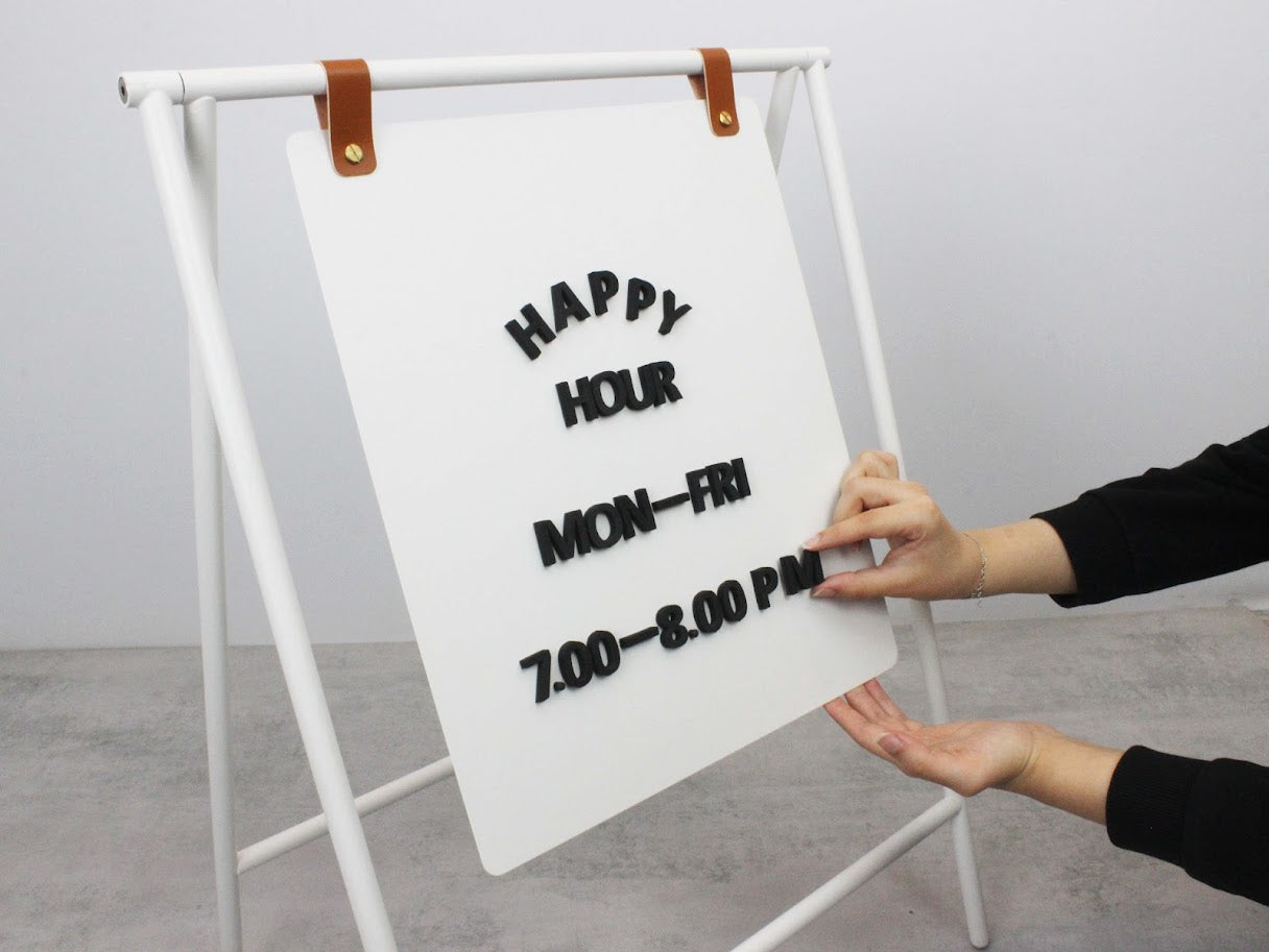 "Personalize your sidewalk display with our Custom A-Frame magnetic Sandwich Sign and additional panel options. Easily switch between messages, promotions, and offers using the extra panels. Perfect for capturing attention and showcasing your brand in style, both indoors and outdoors!"
