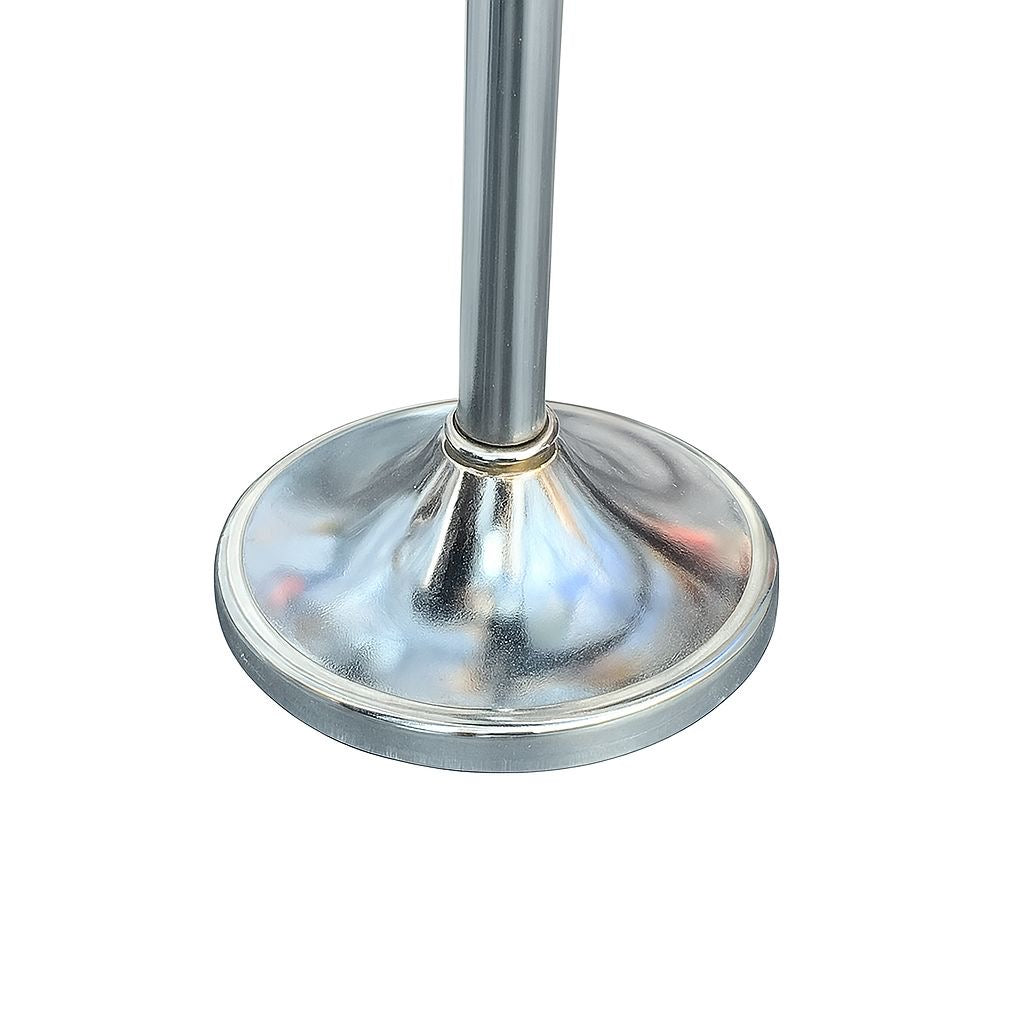 Metal stand with a round base on a white background