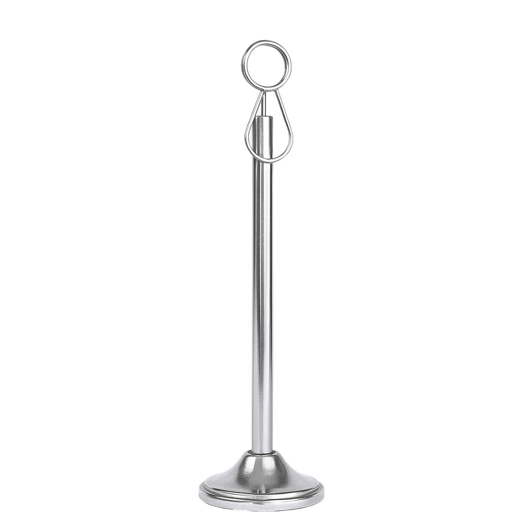 Metal stand with circular top on a white background