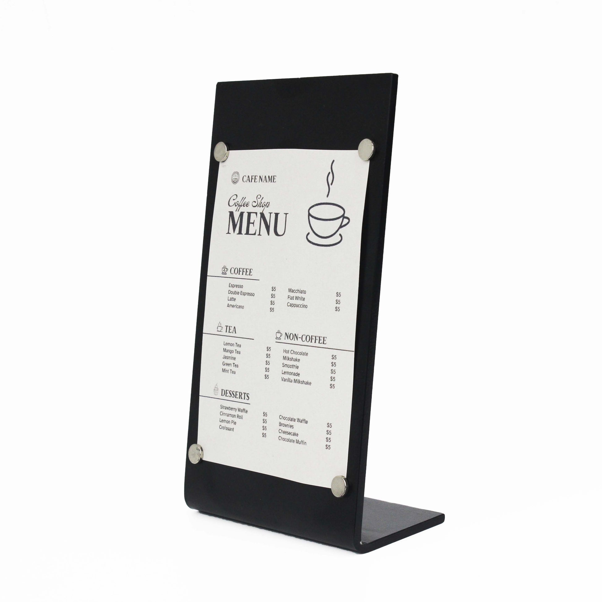 Fits perfectly on counters and tables, adding charm to any setting.
tabletop menu display sign