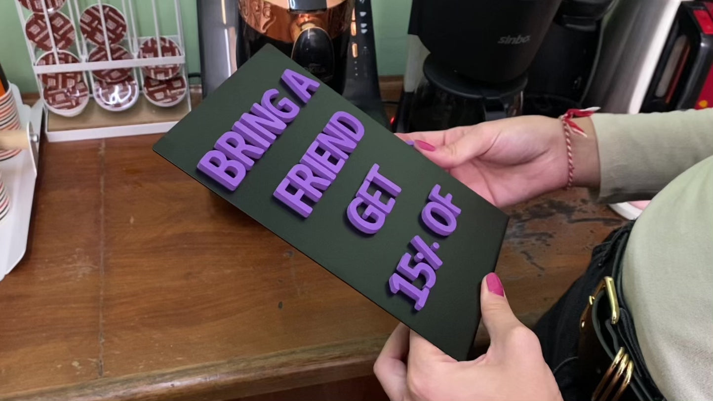 Elegant black and white metal tabletop signs with foam magnetic letters, ideal for showcasing daily specials, pricing, or custom messages. A versatile choice for cafés and restaurants.