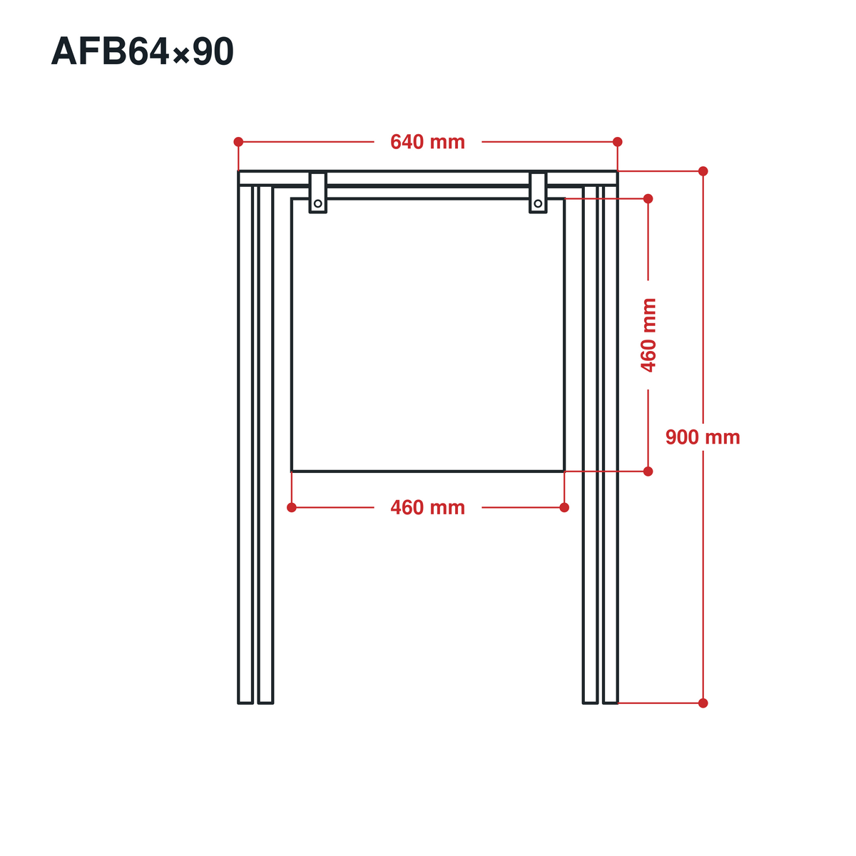 Blank A-frame sidewalk sign dimensions: 640 × 900 mm frame, 460 × 460 mm removable panel