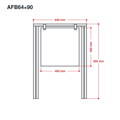 Blank A-frame sidewalk sign dimensions: 640 × 900 mm frame, 460 × 460 mm removable panel