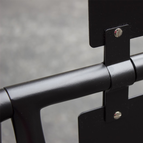 Joint detail of the folding metal A Frame sidewalk sign.