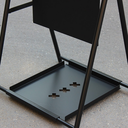 Double-sided A-frame sidewalk sign with a tray, perfect for cafes and small businesses looking to display promotional materials effectively. The tray beneath adds an extra layer of functionality, known as a ‘small business sign’ or ‘cafe sign.’

