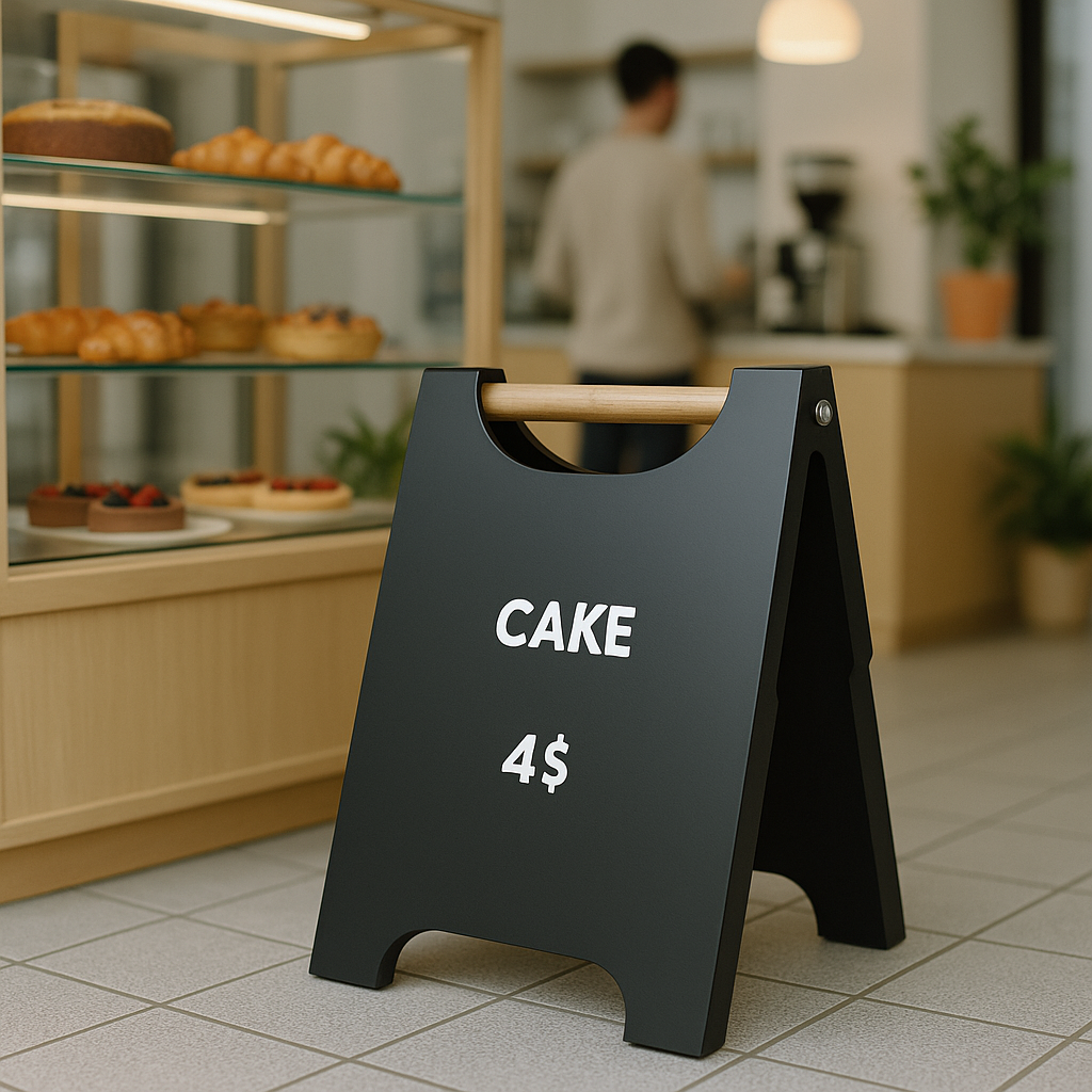 A Frame Sidewalk Sign with Wooden Holder