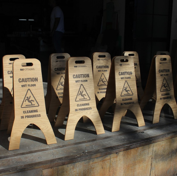 Ideal for any business like schools, offices, and salons, this blank or printed wooden sign helps prevent accidents with its clear wet floor warning on both sides.
