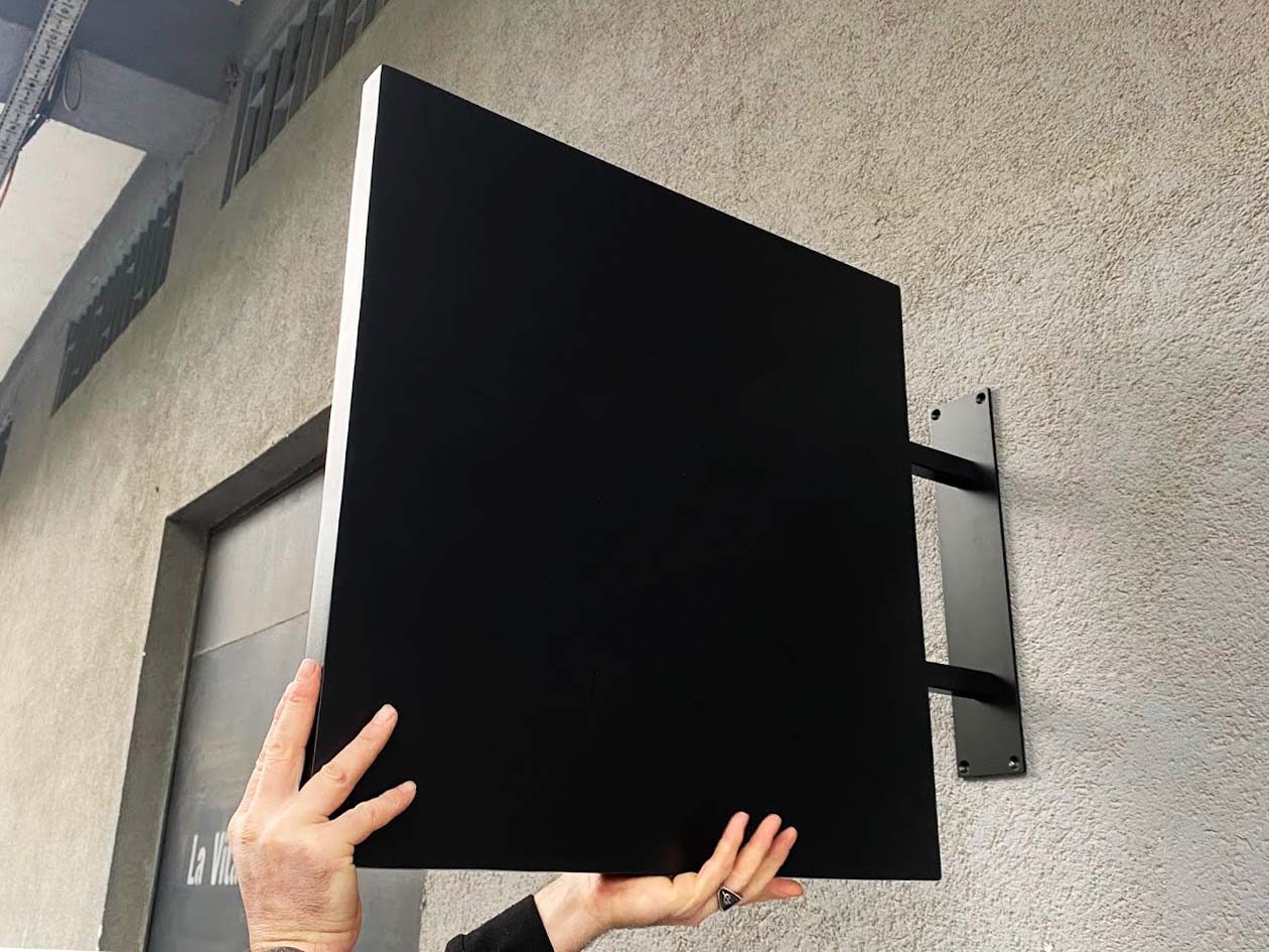 Versatile aluminum double-sided square blade sign with bold, clear graphics, thick edges, and ready for installation, providing businesses with an effective, long-lasting signage solution that enhances customer engagement.





