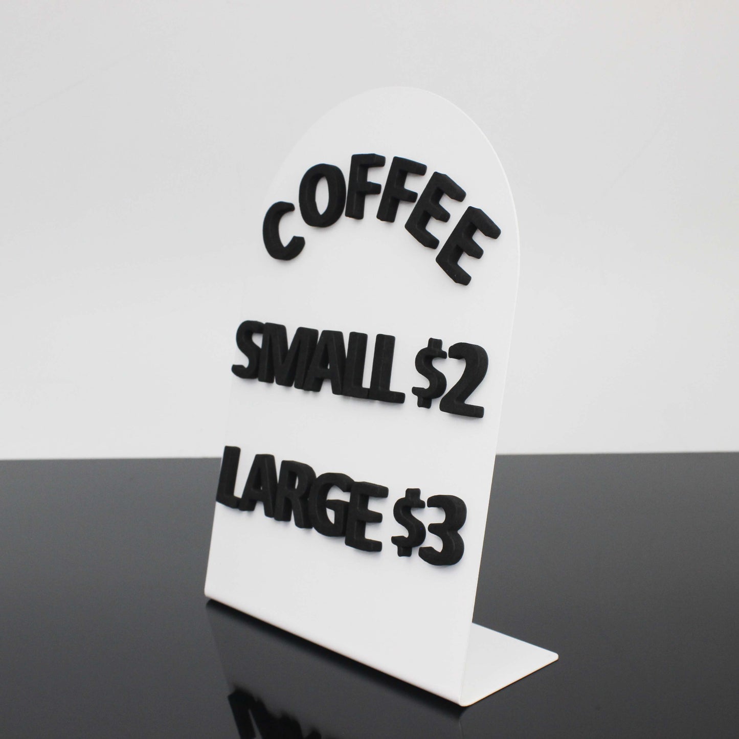 Sleek metal tabletop panels with foam magnetic letters, perfect for updating menus or announcements in cafés and restaurants.

Modern and durable metal displays with foam magnetic letters, offering a customizable and stylish solution for businesses.