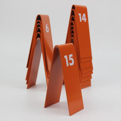 "Specially crafted personalized table numbers for restaurants, cafes, and boutique businesses. Functional with double-sided printing and optional QR code inclusion."
