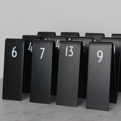 "Custom double-sided table numbers with logo printing, ideal for cafes and restaurants. They can also be used as reserved signs with multiple customization options."

