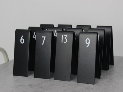 "Custom double-sided table numbers with logo printing, ideal for cafes and restaurants. They can also be used as reserved signs with multiple customization options."

