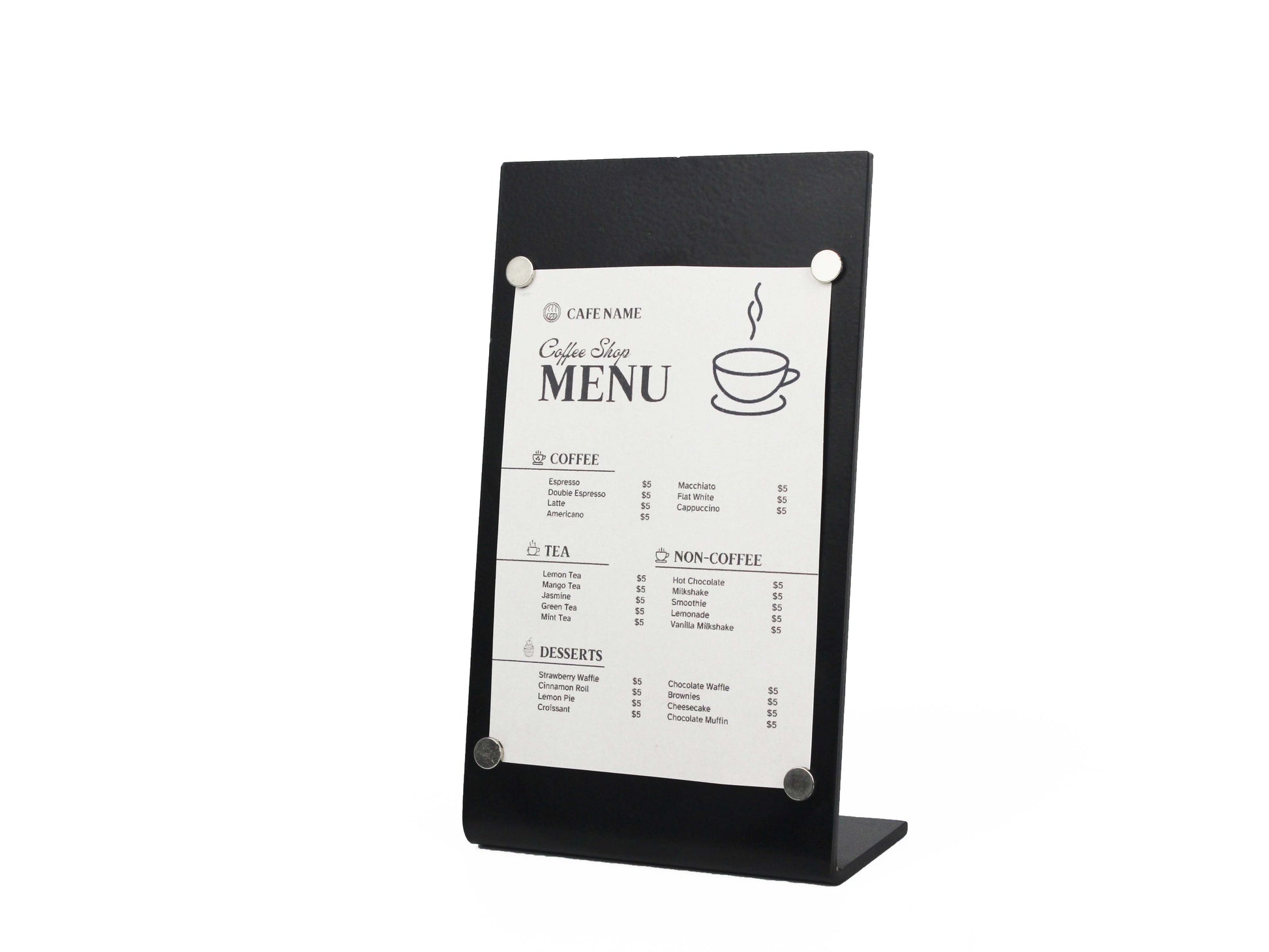 Secure your paper menus easily and maintain a tidy, professional look.

