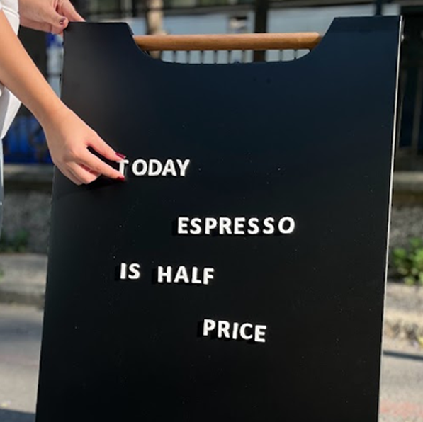 The EVA magnetic A-frame sidewalk sandwich sign is perfect for cafes wanting to showcase their daily specials. Its double-sided design ensures that your cafe sign is visible from both directions, attracting more customers and enhancing your storefront appeal.