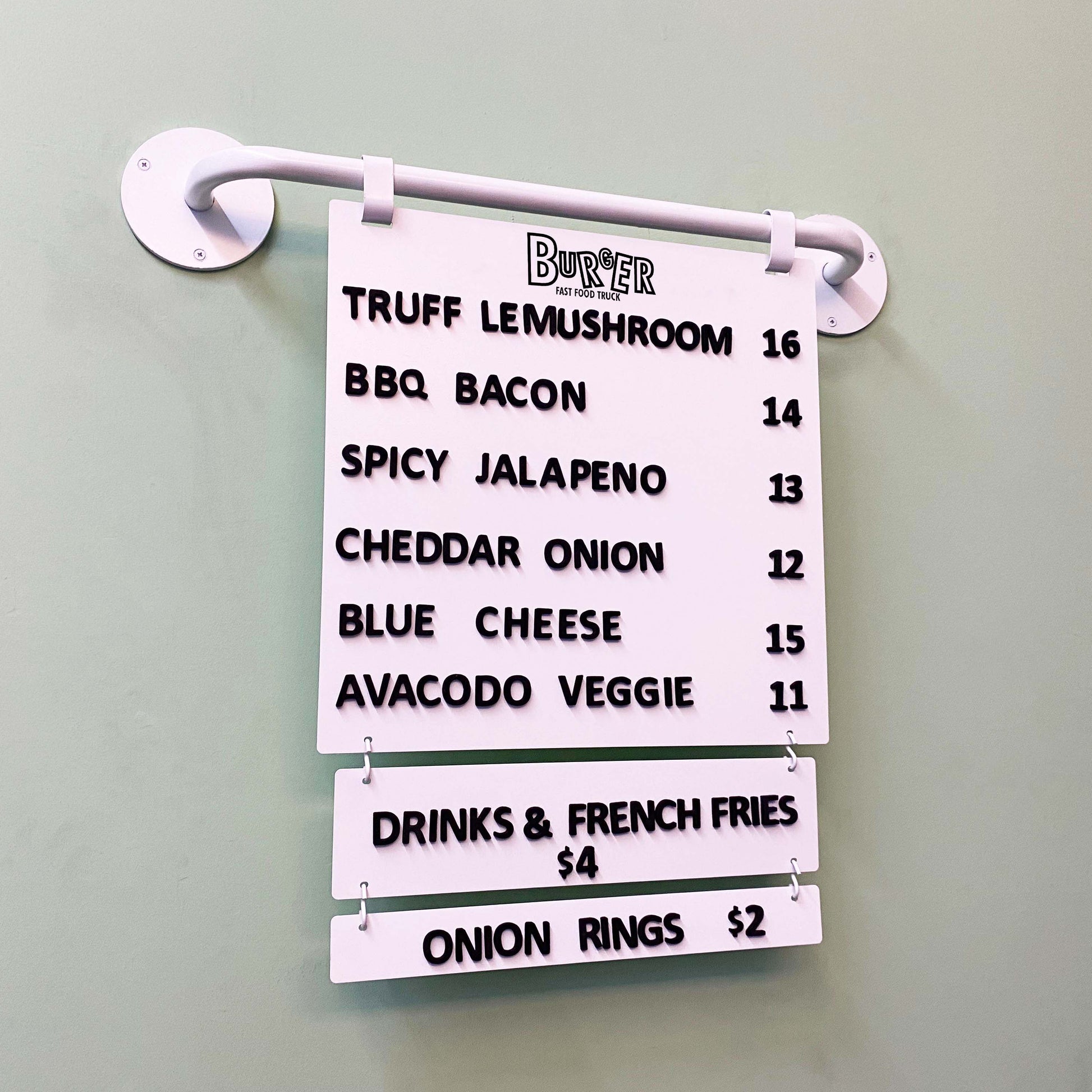 Magnetic price display board with clear pricing updates using magnetic letters, seamlessly blending into a contemporary restaurant’s décor.Wall-mounted magnetic menu sign with slide rails and magnetic letters, saving space while displaying an organized menu in a compact café interior."Customizable café menu board featuring magnetic letters and personalized branding, including a logo and vibrant colors to match the business theme."

