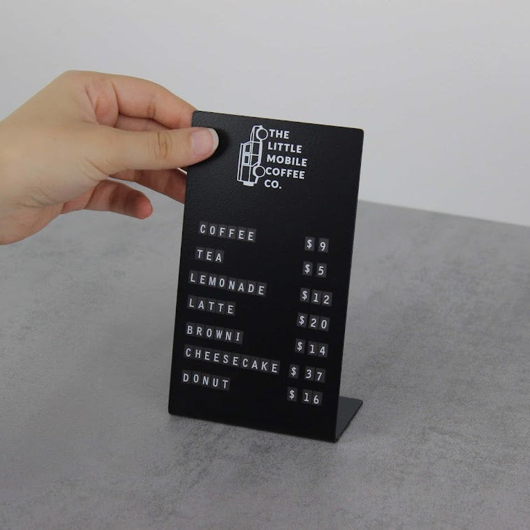 "Changeable magnetic table number or price sign, offering flexibility for small businesses and cafes to display up-to-date information."

