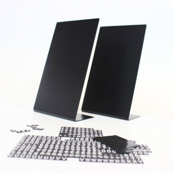 "Magnetic letter counter sign with customizable price list feature, ideal for businesses looking to update pricing or messages frequently."

