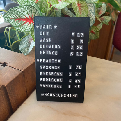 "Magnetic table top sign with customizable letters, perfect for displaying prices or promotional messages on counters in coffee shops and restaurants."

