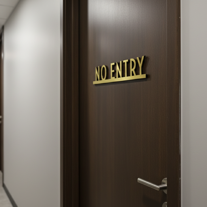 Brown door with 'NO ENTRY' sign in a hallway