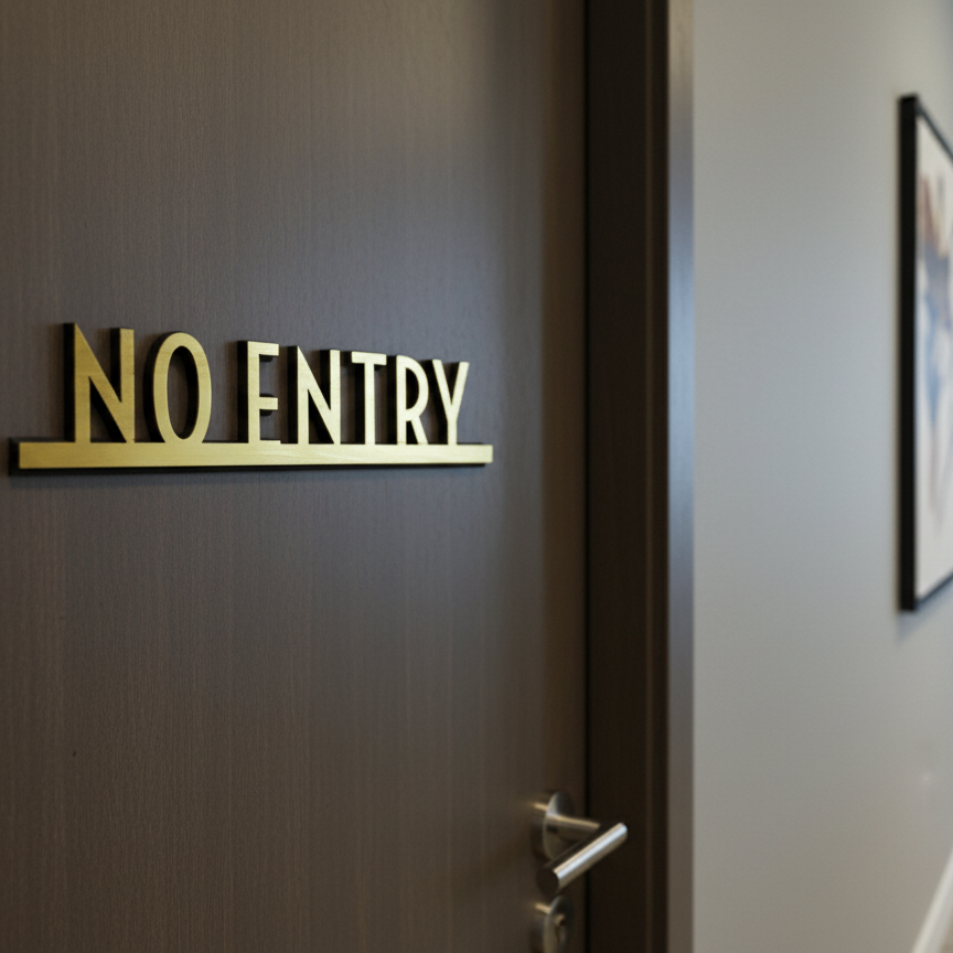 Door with 'NO ENTRY' sign in a hallway