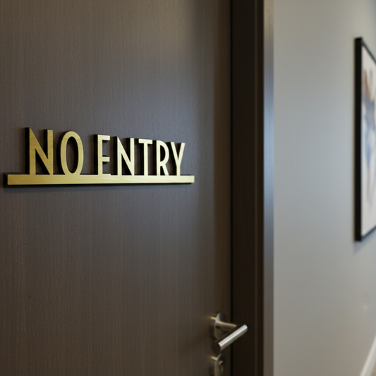 Door with 'NO ENTRY' sign in a hallway