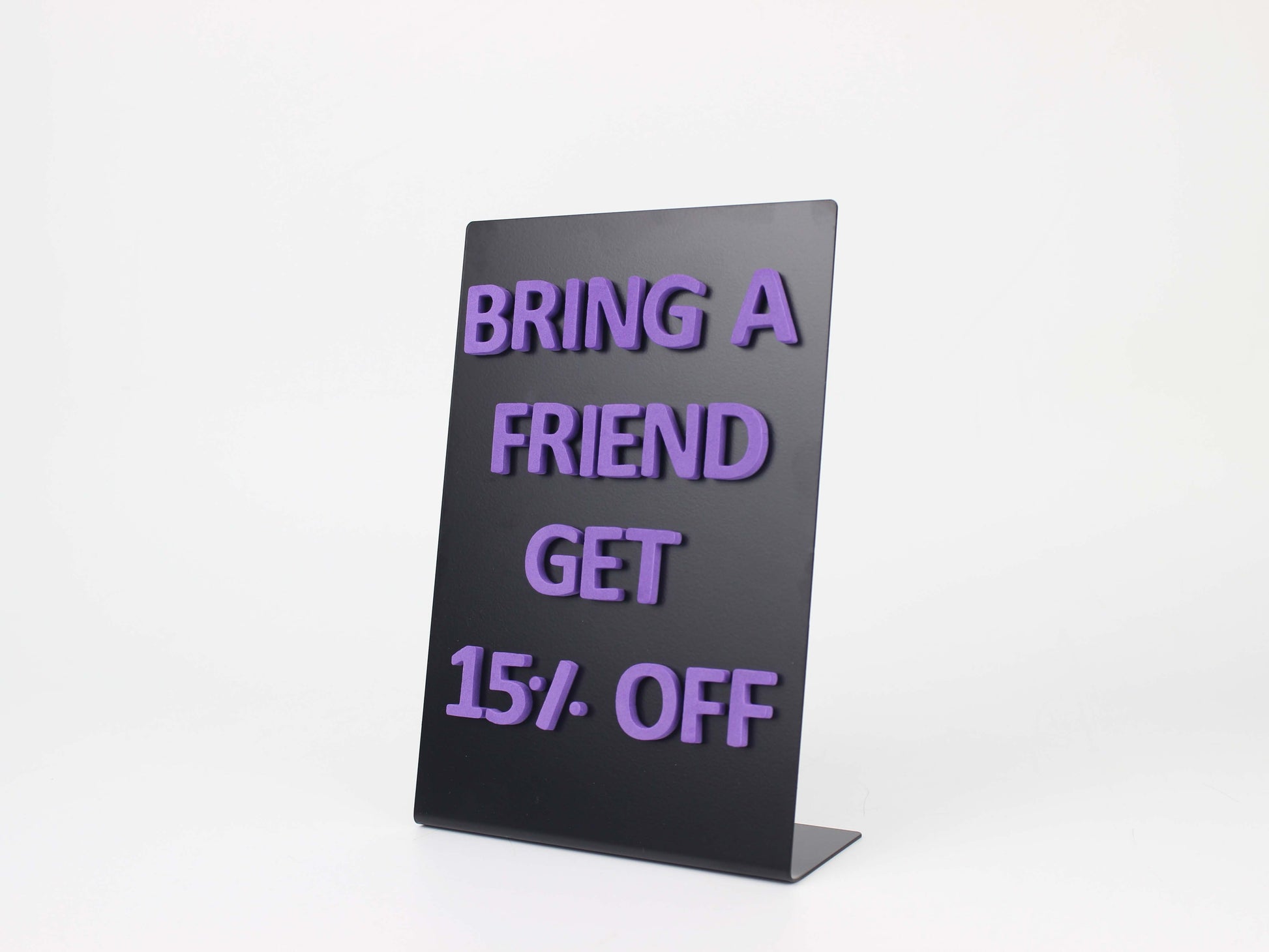 The counter sign is made of static oven-painted sheet metal, ensuring durability and a sleek finish. It includes a magnetic EVA-coated letter package with letters 2.5 cm in height. The set contains three 22x15 cm stands, making it perfect for multiple uses across your business. This table announcement board is not only functional but also designed to complement your business decor. Use it to display messages that captivate and inform your audience effectively.







