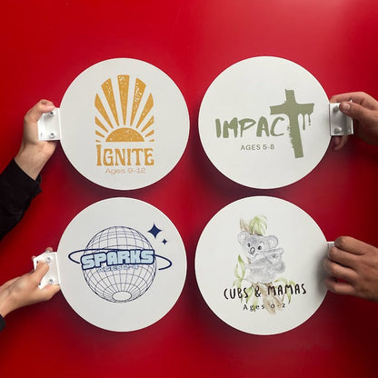 Make your message visible with this sleek, round blade sign for businesses.