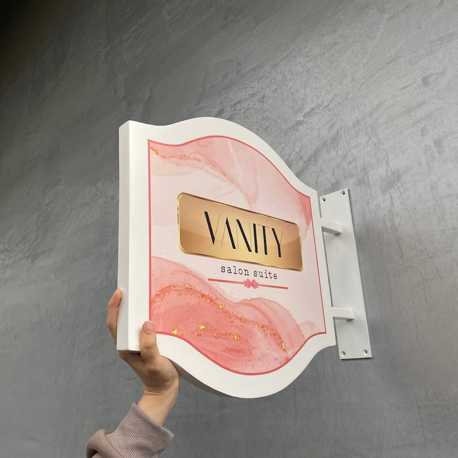 Shaped Blade Sign made from durable metal, designed for double-sided visibility, perfect for outdoor use and attracting attention from all angles.