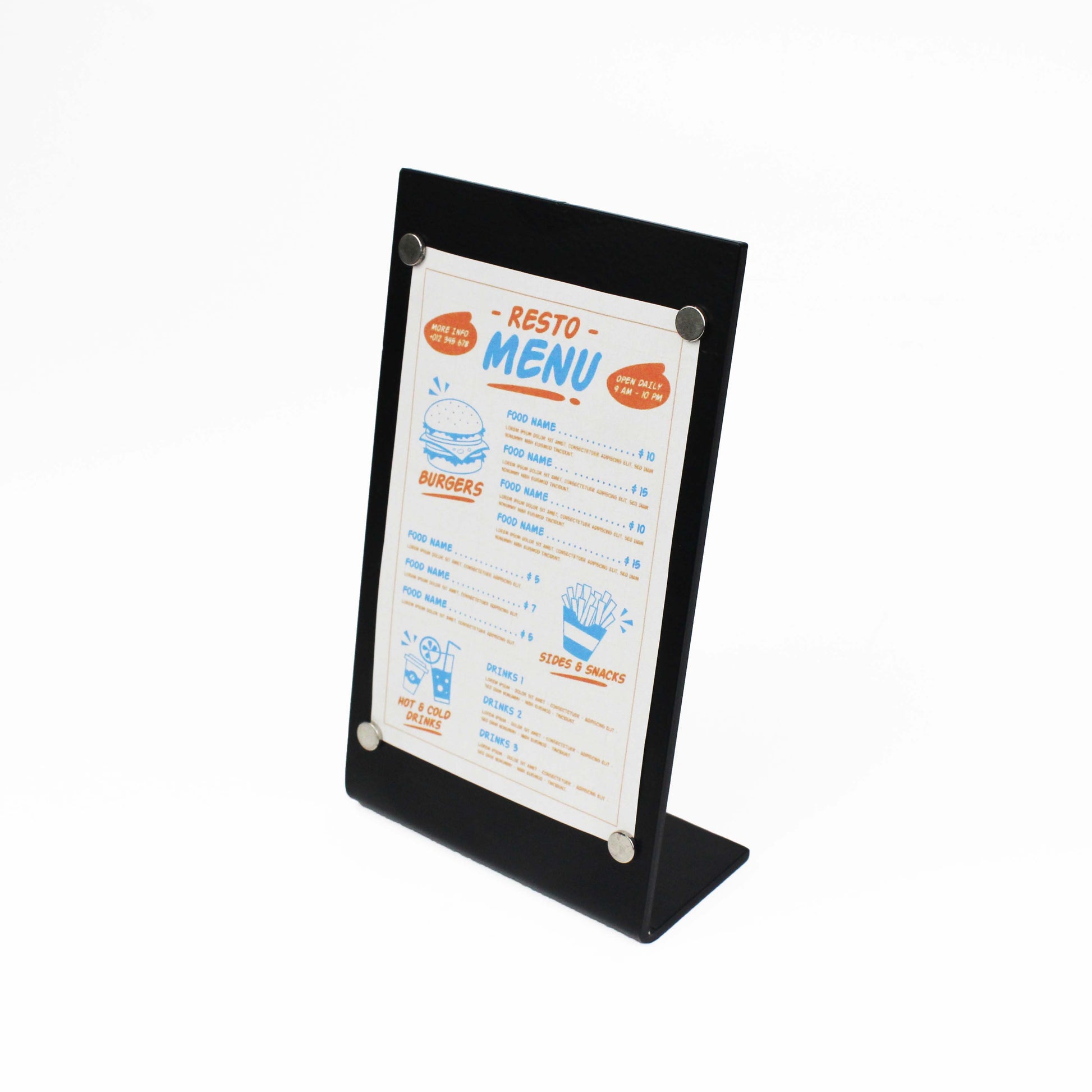 Choose a color that complements your interior for a seamless fit.

durable metal table menu board