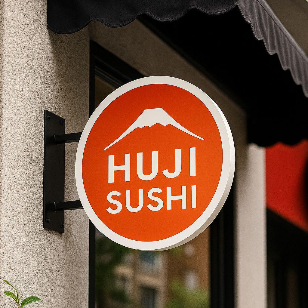 HUJI SUSHI sign on a building exterior