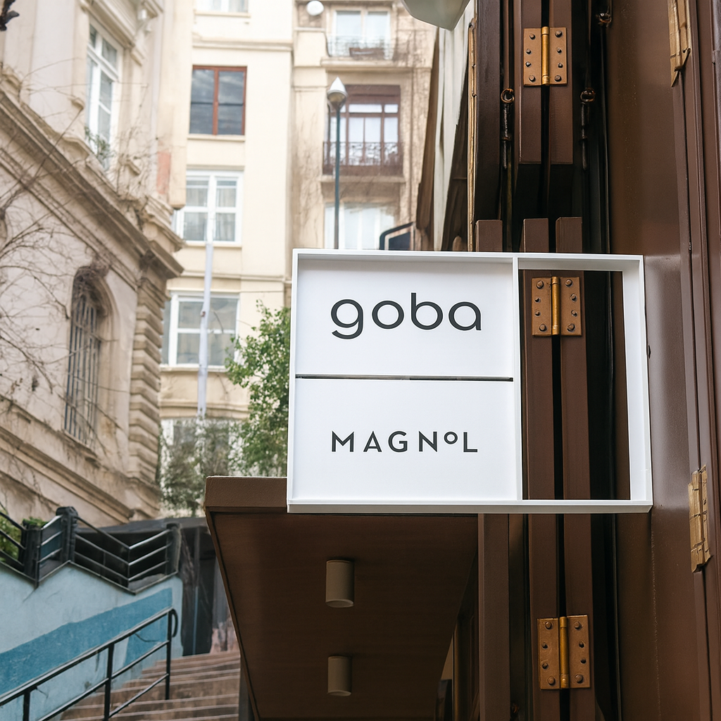 Goba and Magnol sign on a building exterior