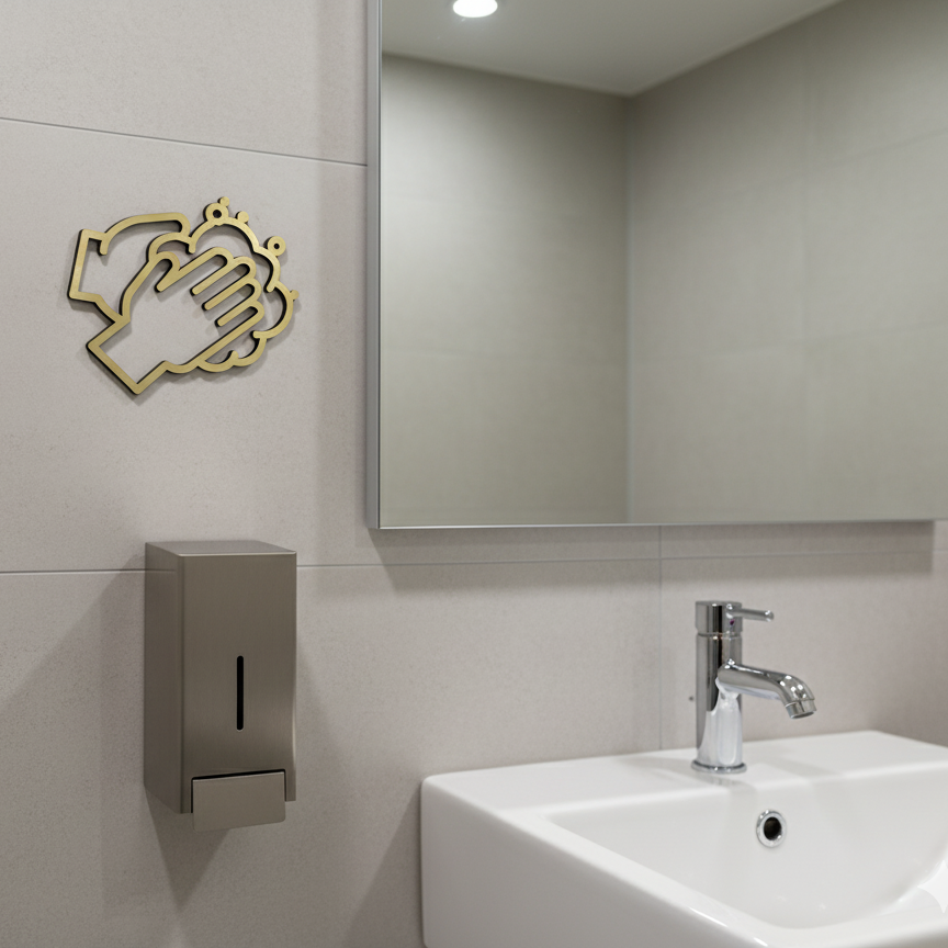 Bathroom setting with a hand dryer and sink