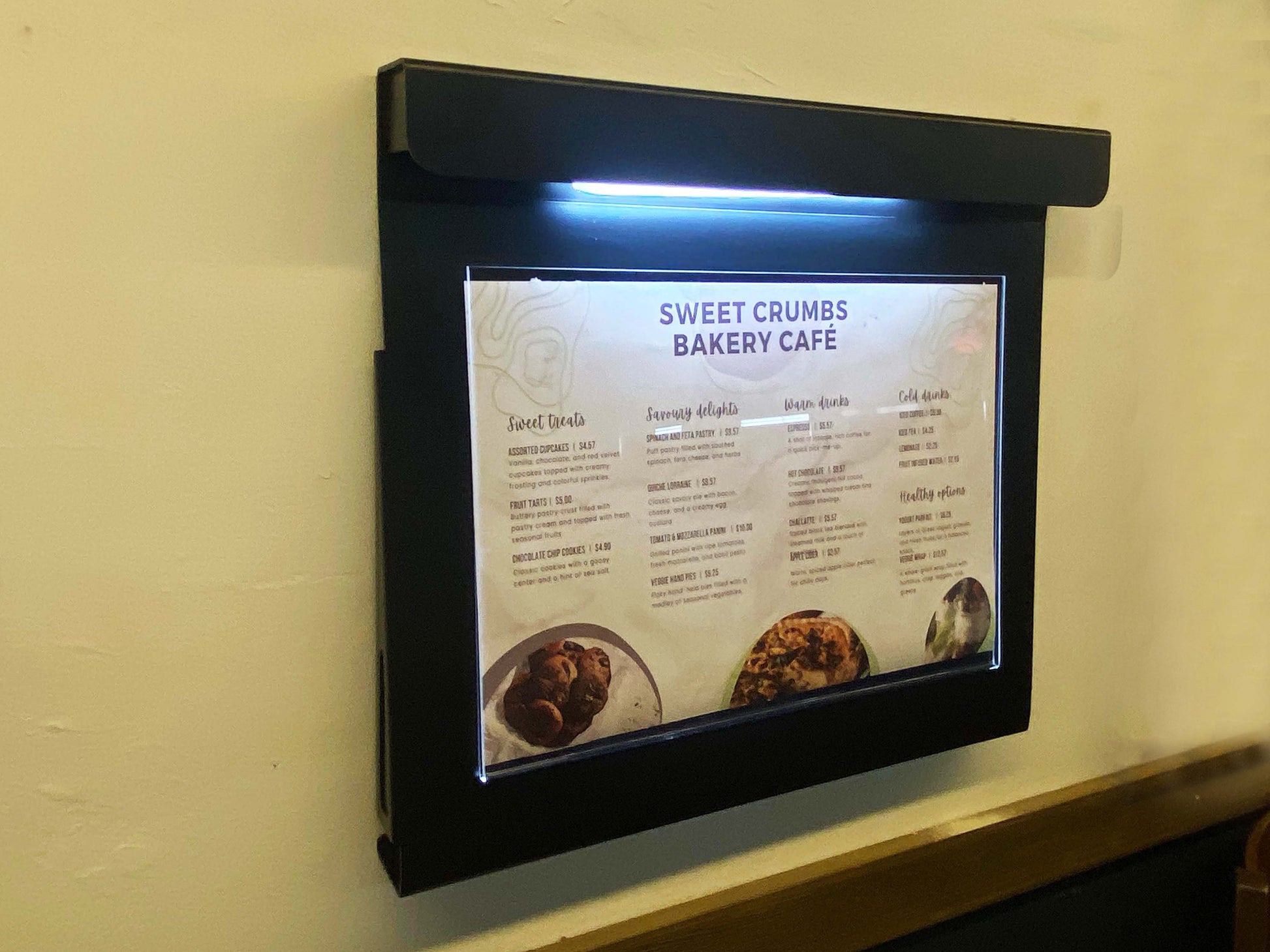 Lightweight Rechargeable LED Menu Board: A sleek and portable illuminated menu board for cafes and restaurants, featuring magnetic LED lights in three color options.

Portable Sidewalk LED Menu Stand: A modern, freestanding menu board with detachable feet and wall-mounting capabilities for versatile use.

Magnetic LED Light Display Board: A customizable LED menu board with easily detachable lights for charging and color adjustment.
