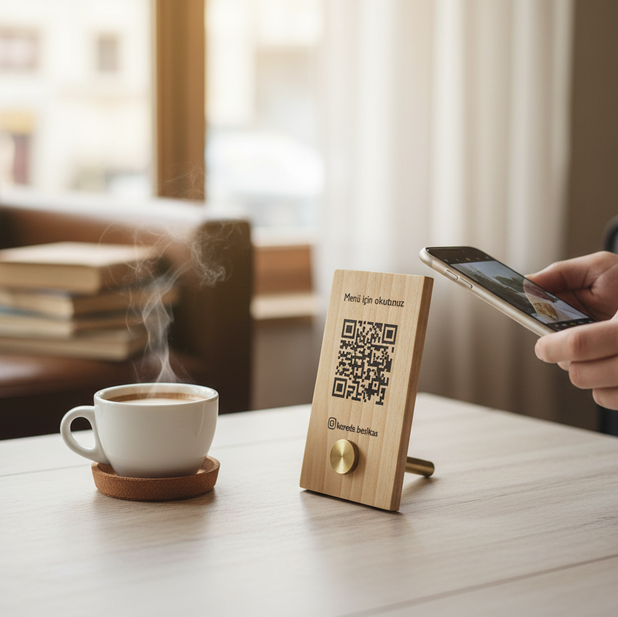 Wooden QR Code Menu Stand