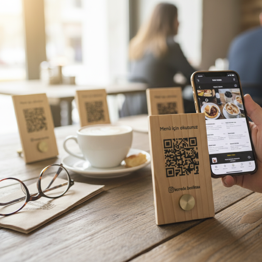 Wooden QR Code Menu Stand