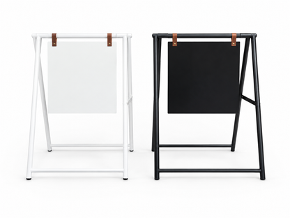 Black and white blank A-frame sidewalk signs shown side by side