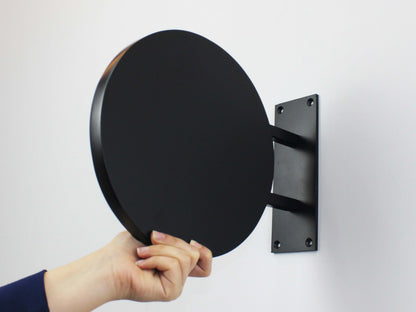 Blank black thick round blade sign with two support arms and wall plate