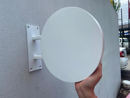 White blank round blade sign with two support arms and round face