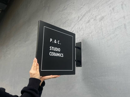 Aluminum double-sided square blade sign with a durable frame, thick edges, and customizable features, offering a professional solution for businesses seeking reliable signage with high visibility.
