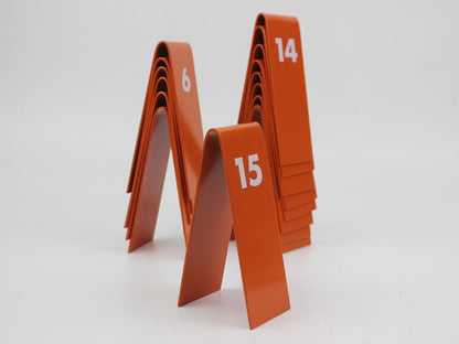 "Specially crafted personalized table numbers for restaurants, cafes, and boutique businesses. Functional with double-sided printing and optional QR code inclusion."
