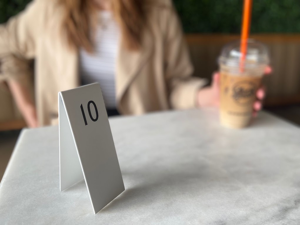 Double-sided Custom Table Number Stackers designed for weddings, cafes, and restaurants. Available with QR code printing and customizable in metal or wood to match any business aesthetic.
